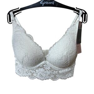 NWT H&M Super Push Lace Bralette White 32C Padded Lift Lingerie Feminine Floral